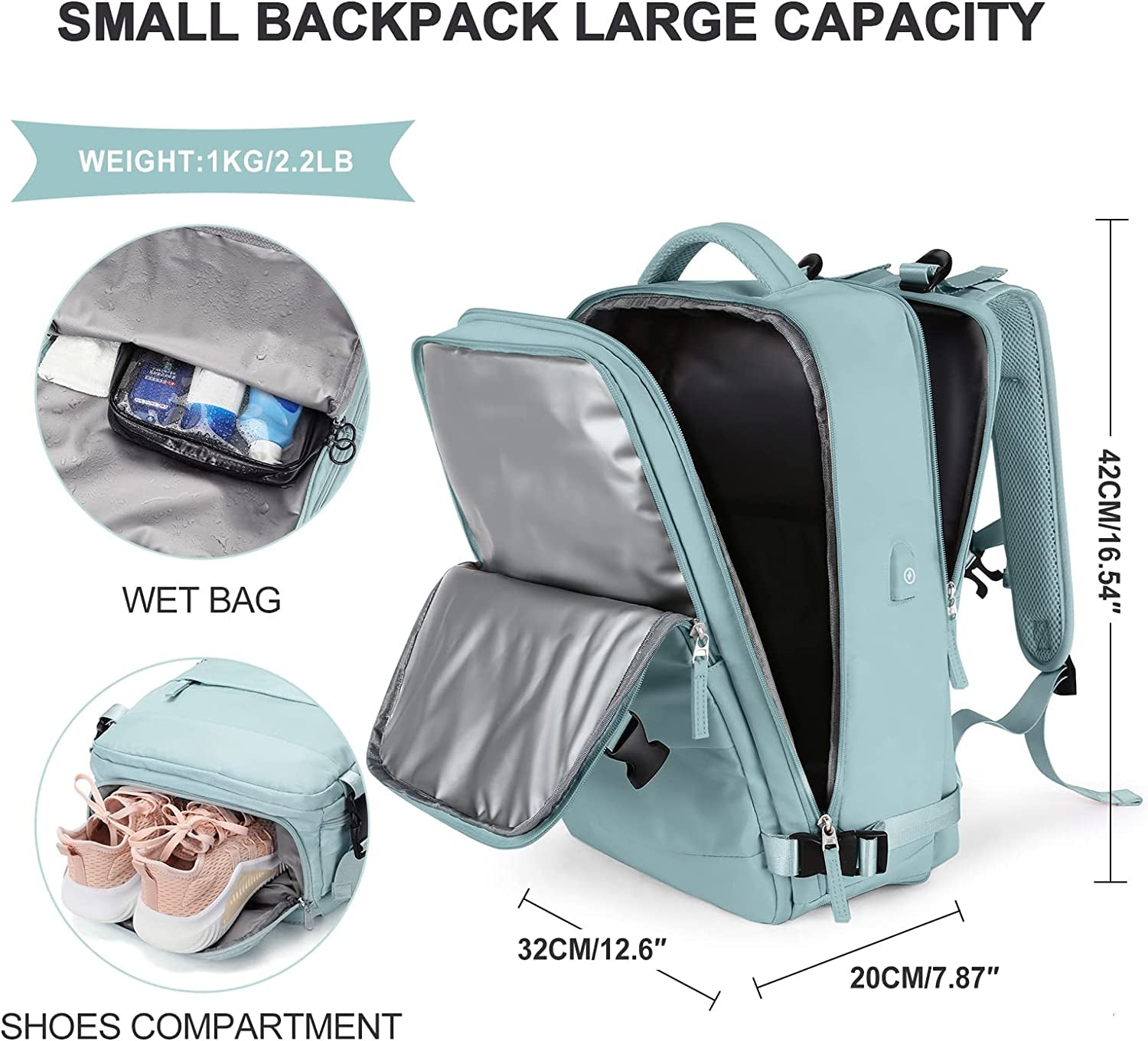 Large Travel Backpack Women, Carry on Backpack Men,Hiking Backpack Waterproof Outdoor Sports Rucksack Casual Daypack School Bag Fit 14 Inch Laptop with USB Charging Port Shoes Compartment