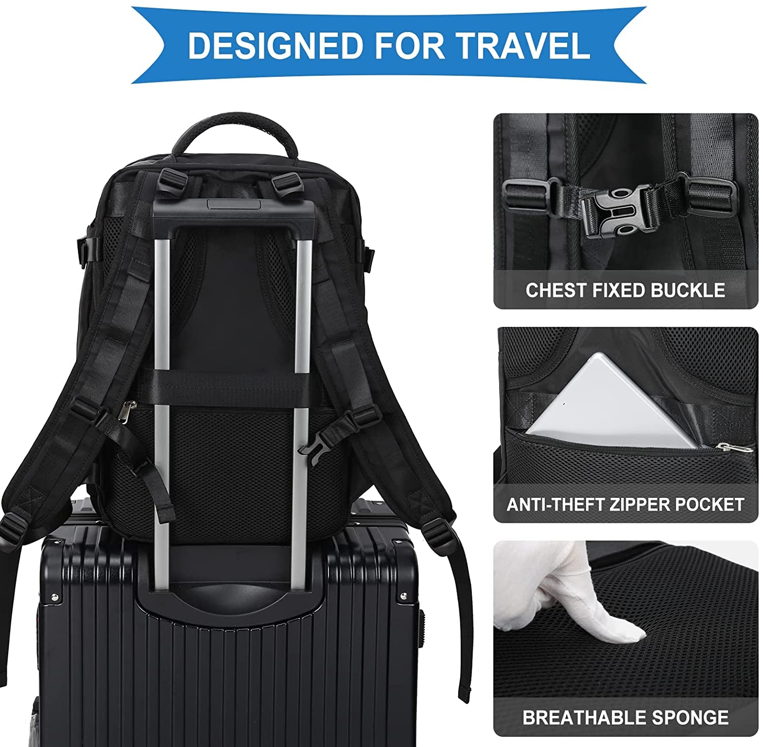 Large Travel Backpack Women, Carry on Backpack Men,Hiking Backpack Waterproof Outdoor Sports Rucksack Casual Daypack School Bag Fit 14 Inch Laptop with USB Charging Port Shoes Compartment