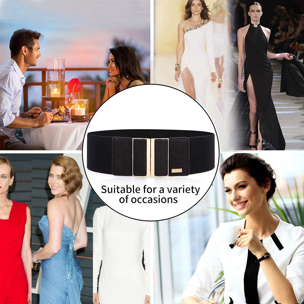 Women'S Stretch Elasticated Belts Elasticated Belts Wide Belts Dress Belts Thin Belts for High Gloss Metallic Buckle Multiple Colors