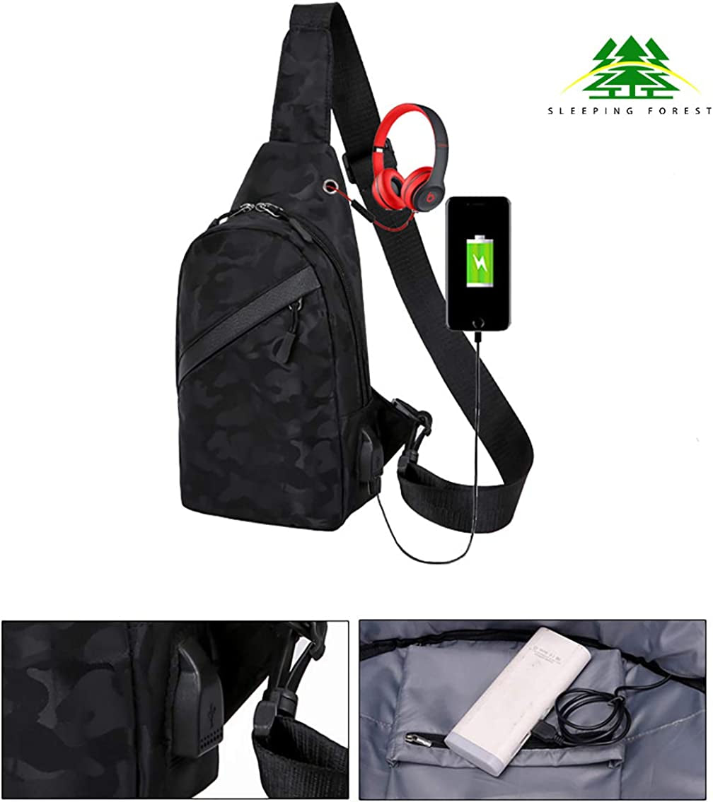 Sling Bag Usb Cross Body Bag Small Chest Bag for Women and Men