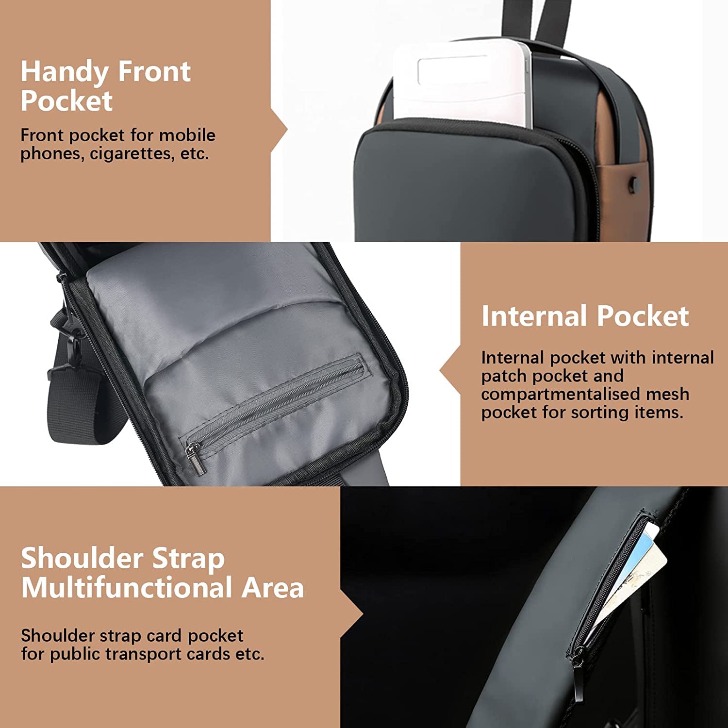 Aucuu Shoulder Bags Chest Bags, Usb Rechargeable Password Bag Sling Bags, Crossbody Daypacks Small Backpacks, Anti-Theft Waterproof Lightweight One Strap Rucksack Messenger Bags for Hiking