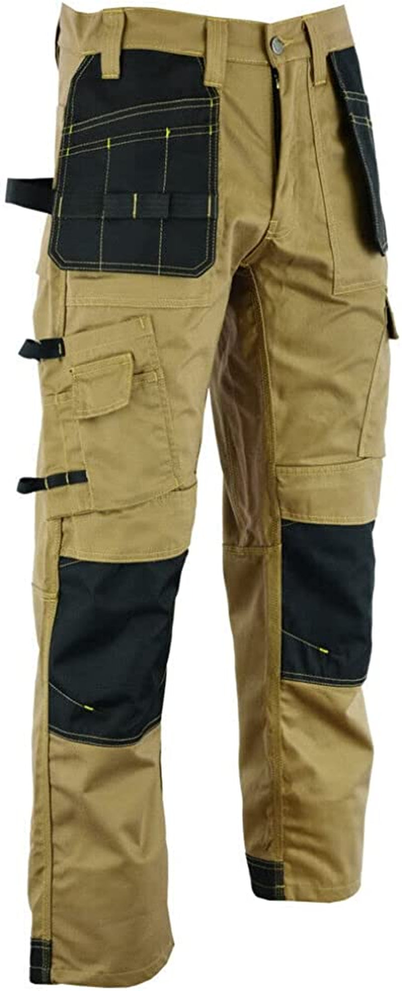 Men Pro Builder Work Trousers Black & Grey - Heavy Duty Safety Combat Cargo Pants - Multi Pockets - Knee Pad Pockets - Triple Stitched - Durable Workwear (30W to 42W)