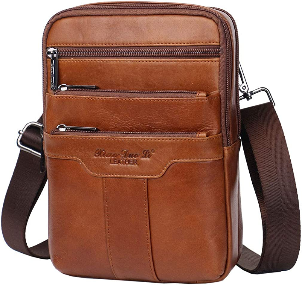 Vintage Leather Shoulder Messenger Bag for Men Travel Business Crossbody Pack Wallet Satchel Sling Chest Bags