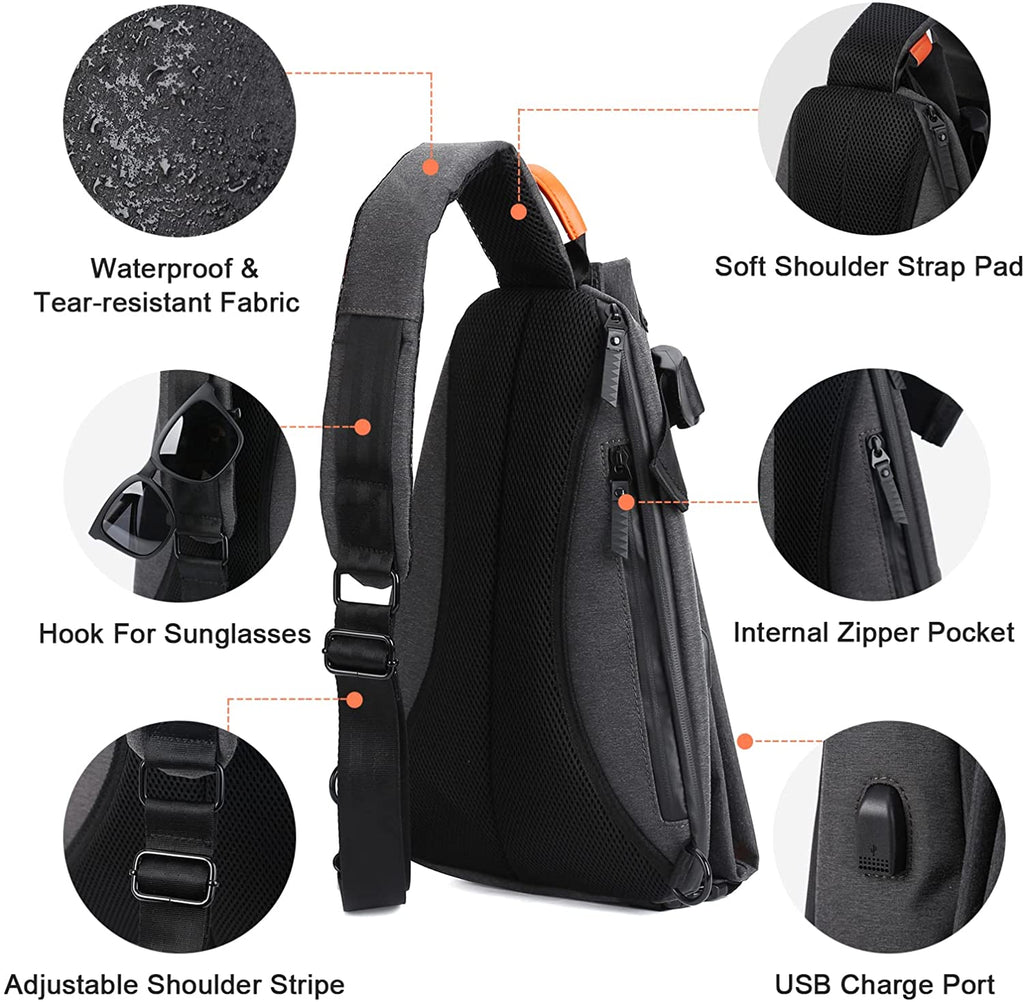 Sling Bags Crossbody Backpack for Men Women,Waterproof Sling Backpack One Strap Shoulder Chest Bag Multipurpose Daypacks with USB Charger Port for Hiking Walking Biking Travel Cycling
