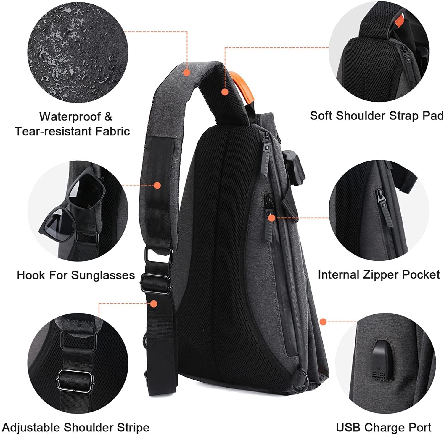 Sling Bags Crossbody Backpack for Men Women,Waterproof Sling Backpack One Strap Shoulder Chest Bag Multipurpose Daypacks with USB Charger Port for Hiking Walking Biking Travel Cycling
