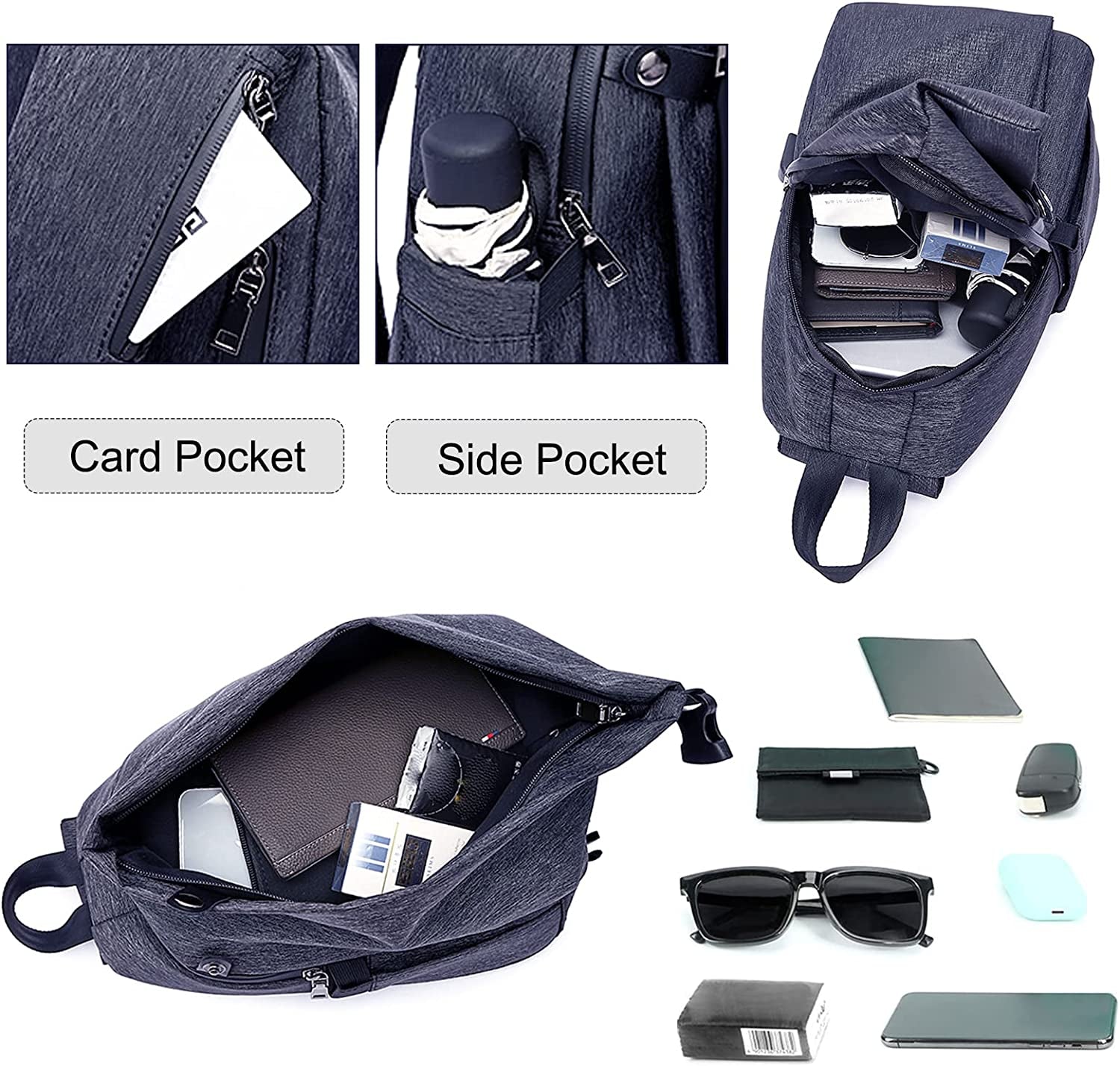 Casual Sling Chest Bag Men Business Shoulder Crossbody Backpack with USB Charging Port Large Casual Daypack for Outdoor Travel Work Hiking Running Indoor Activities Waterproof Nylon Dark Blue