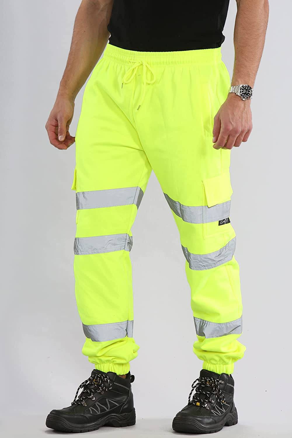 Mens Hi Vis Viz Two Tone Jogging Bottoms Combat Trousers Workwear Joggers