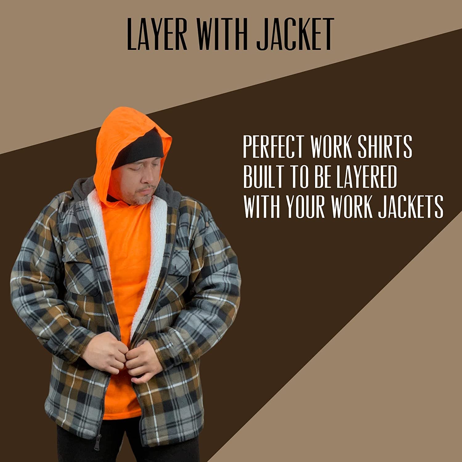 Safety Orange High Visibility Shirts for Men, Hi Vis Long Sleeve Work Shirts for Men Construction Pack