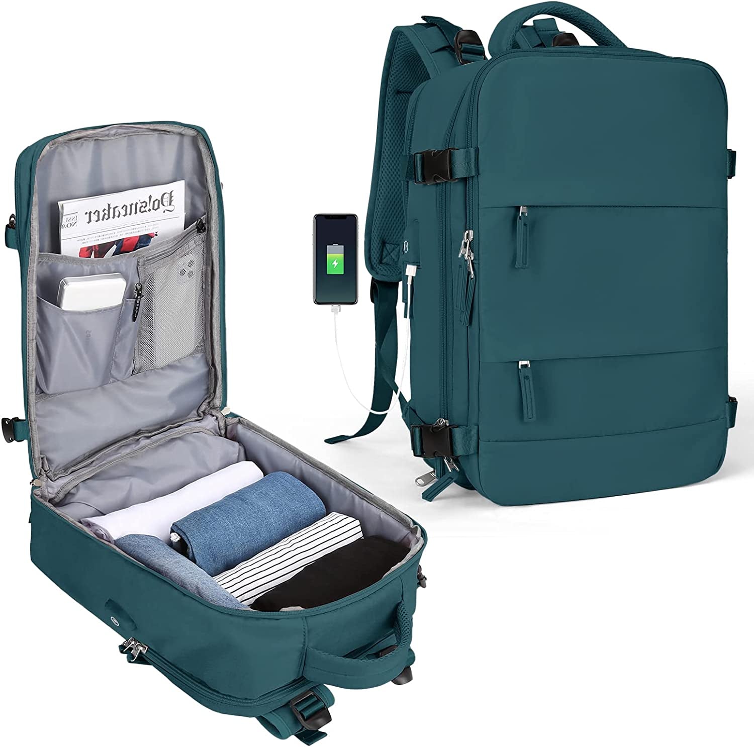 Large Travel Backpack Women, Carry on Backpack Men,Hiking Backpack Waterproof Outdoor Sports Rucksack Casual Daypack School Bag Fit 14 Inch Laptop with USB Charging Port Shoes Compartment