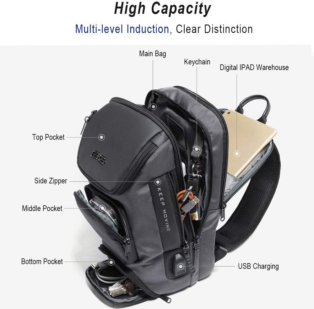 Sling Backpack Sling Bag for Men Crossbody Backpack Waterproof Casual Shoulder Bag with USB Charging Port