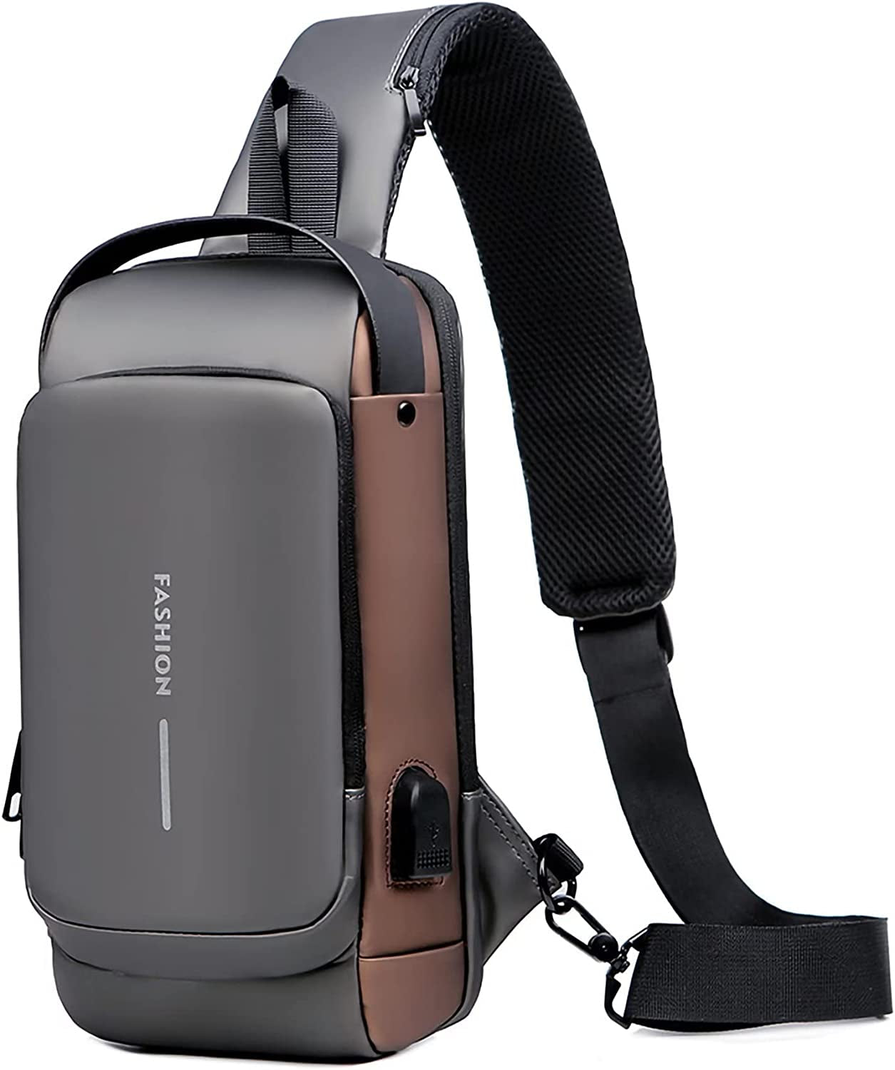 HAN-LBG Sling Bags for Men Women, Waterproof Chest Bag with USB Charging Port Anti-Theft Password Lock Crossbody Backpack Small Flex Shoulder Pack for Hiking Cycling Runningtravel