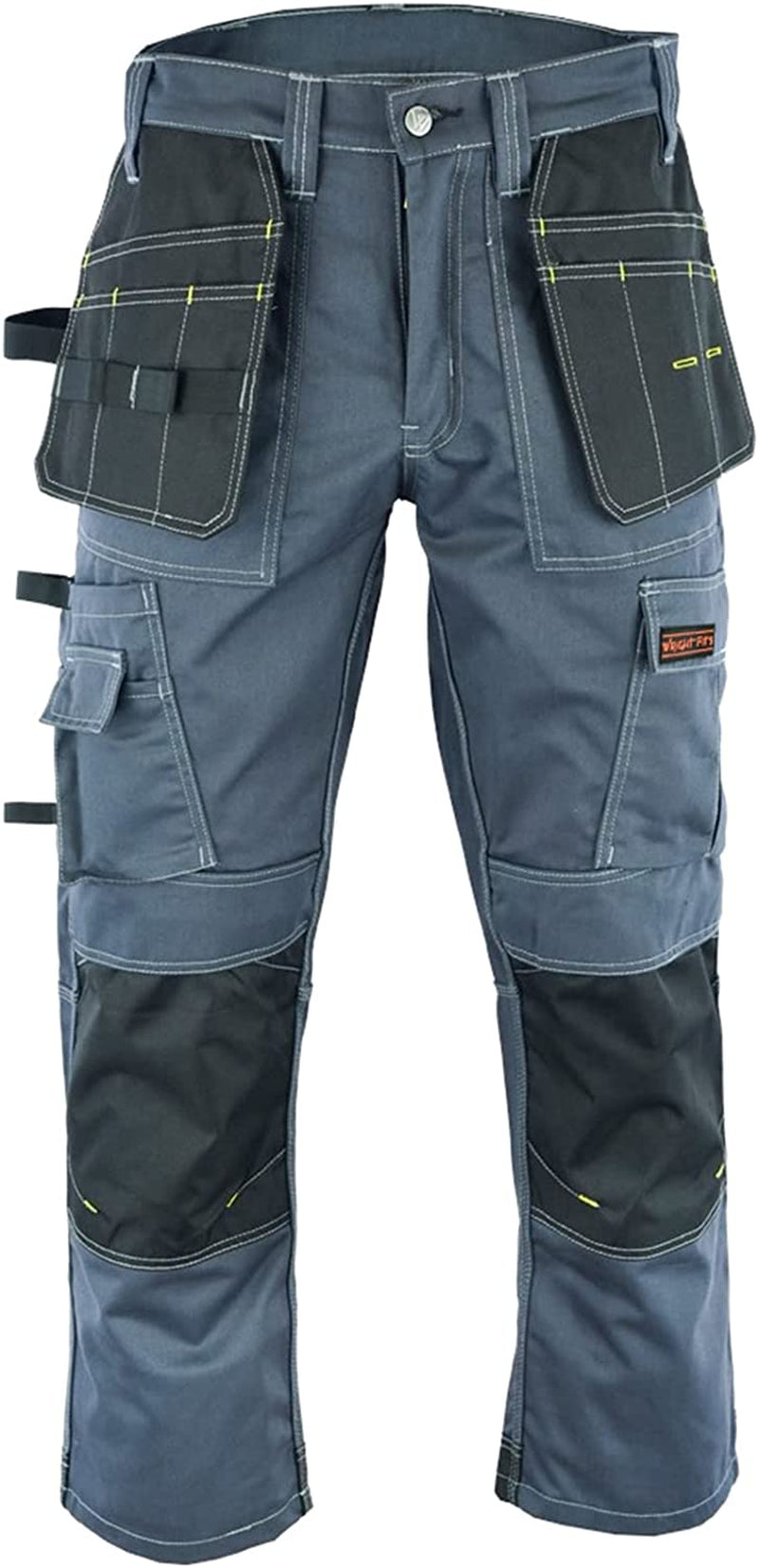 Men Pro Builder Work Trousers Black & Grey - Heavy Duty Safety Combat Cargo Pants - Multi Pockets - Knee Pad Pockets - Triple Stitched - Durable Workwear (30W to 42W)