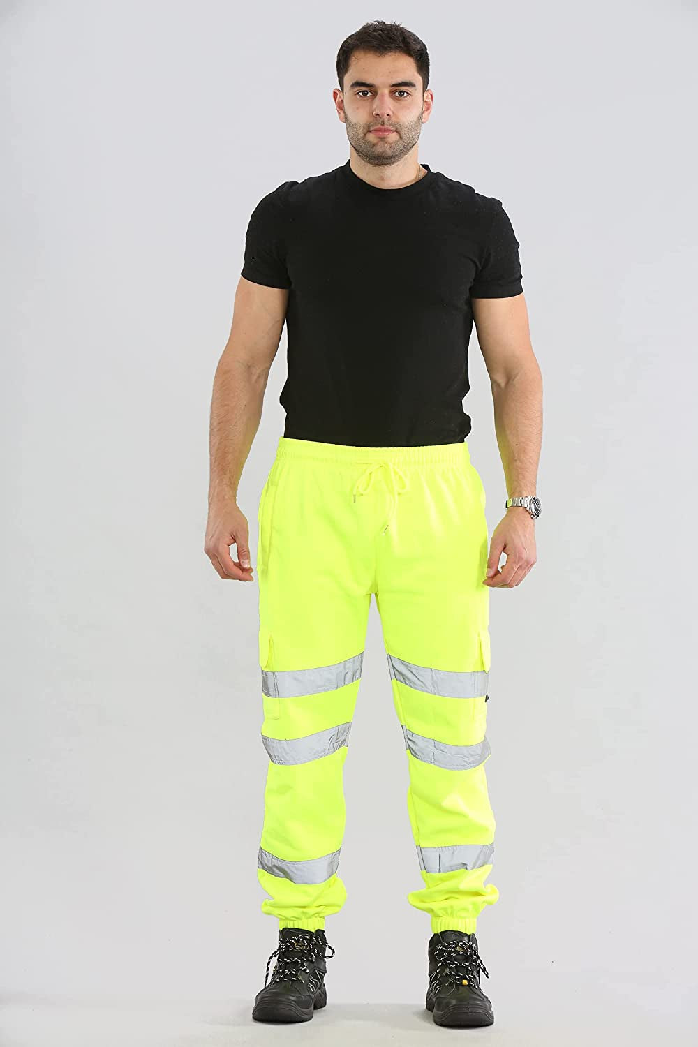 Mens Hi Vis Viz Two Tone Jogging Bottoms Combat Trousers Workwear Joggers
