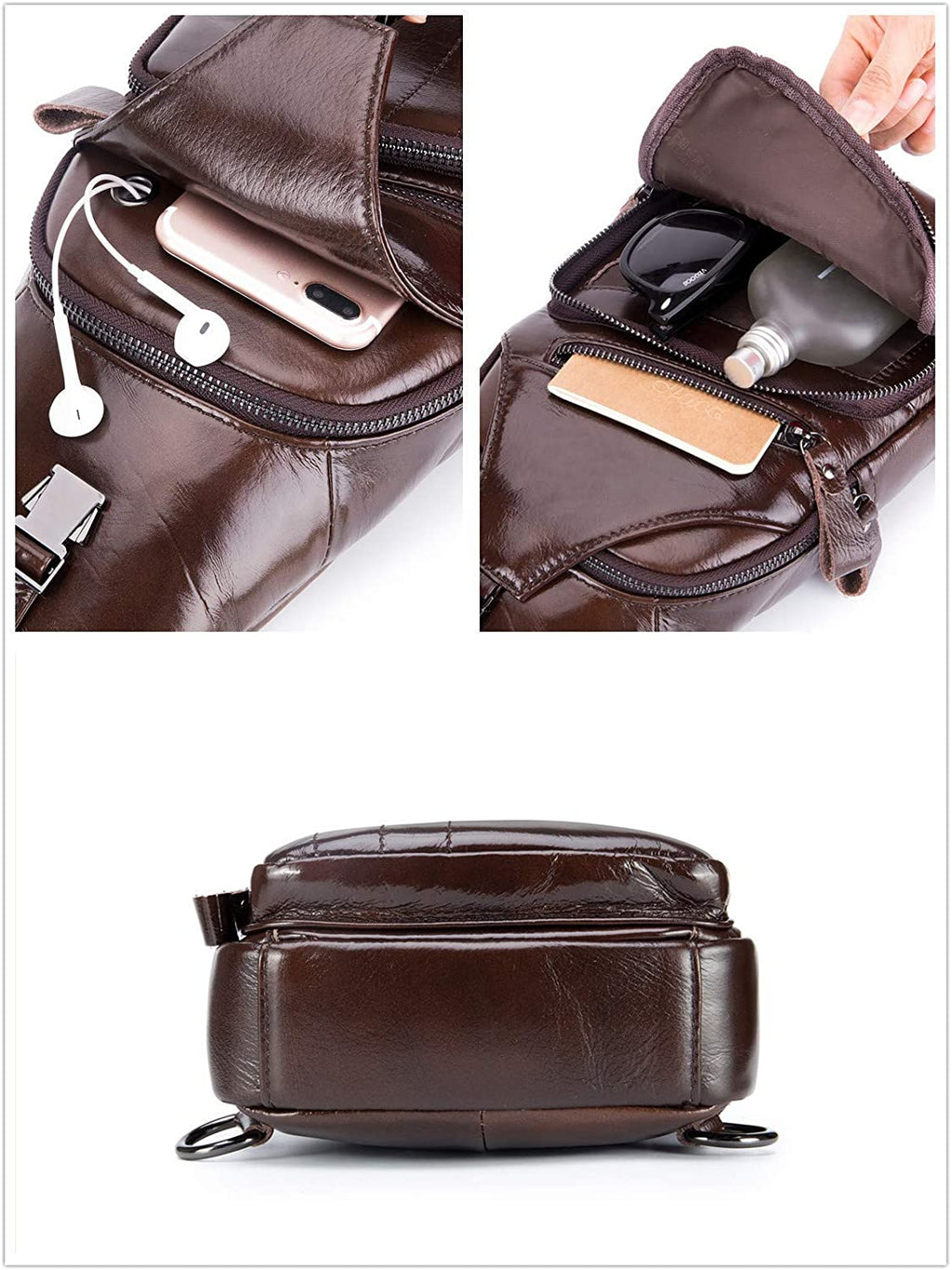 Men'S Sling Bag Genuine Leather Bags for Men Crossbody Bag Chest Shoulder Backpack Vintage Water Resistant
