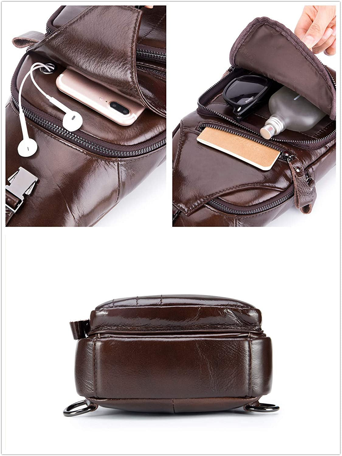 Men'S Sling Bag Genuine Leather Bags for Men Crossbody Bag Chest Shoulder Backpack Vintage Water Resistant