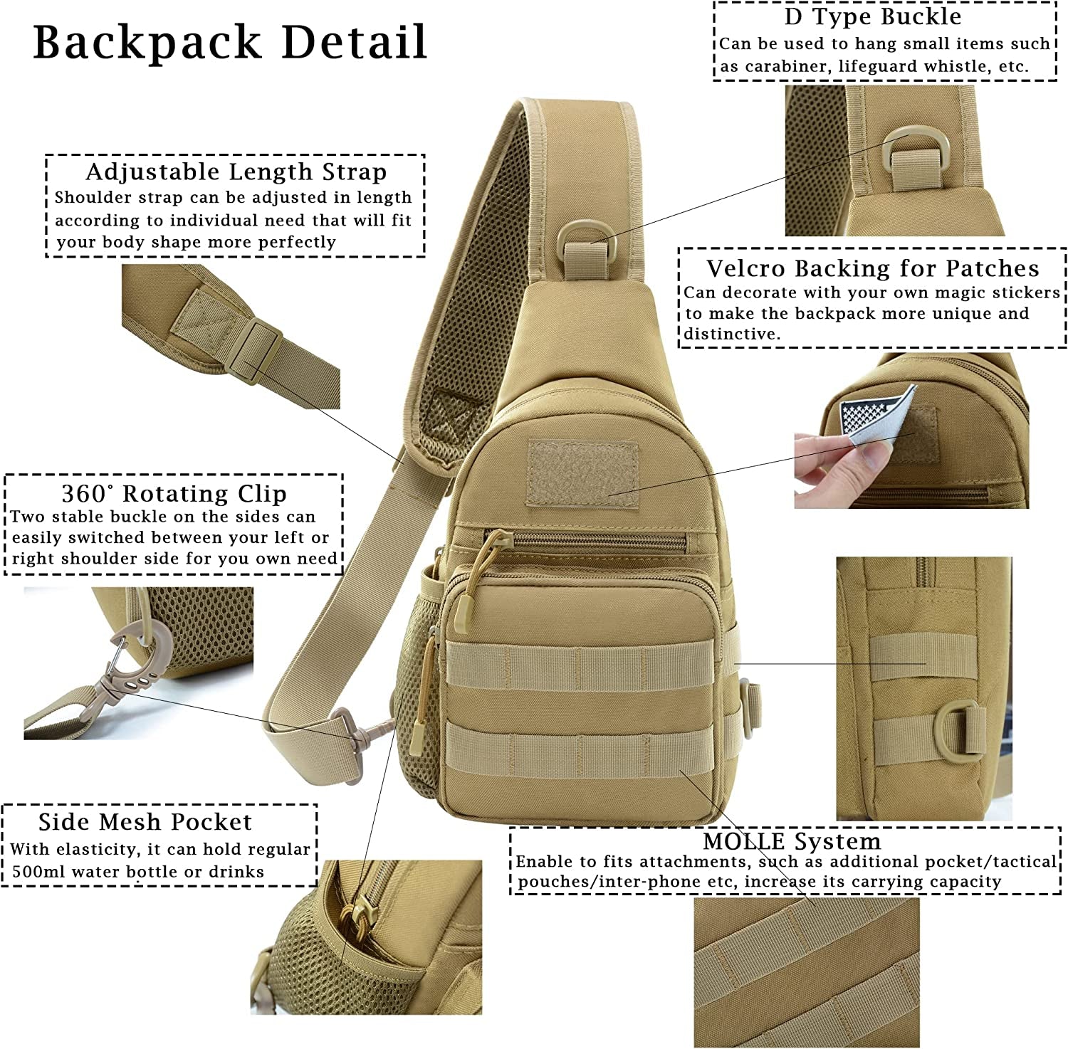 Tactical Crossbody Sling Bag - Waterproof Military Backpack One Strap Molle Chest Bag for Hiking Cycling Running Outdoor Men’S Shoulder Bag