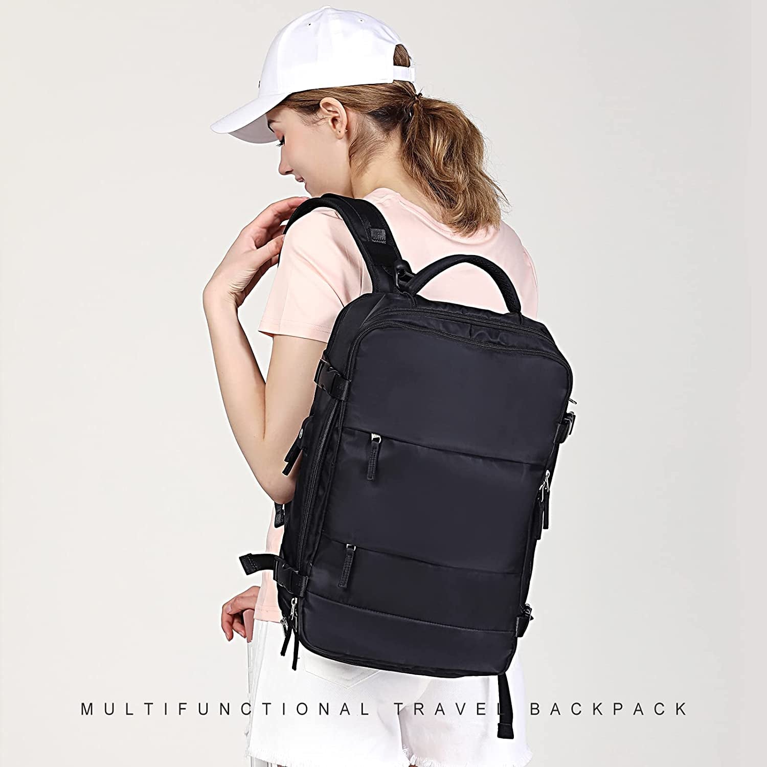 Large Travel Backpack Women, Carry on Backpack Men,Hiking Backpack Waterproof Outdoor Sports Rucksack Casual Daypack School Bag Fit 14 Inch Laptop with USB Charging Port Shoes Compartment