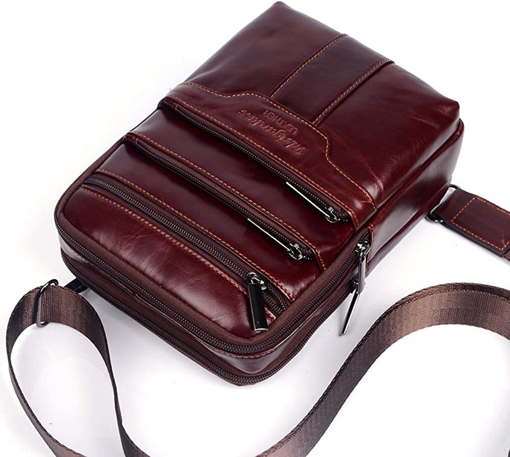 Vintage Leather Shoulder Messenger Bag for Men Travel Business Crossbody Pack Wallet Satchel Sling Chest Bags