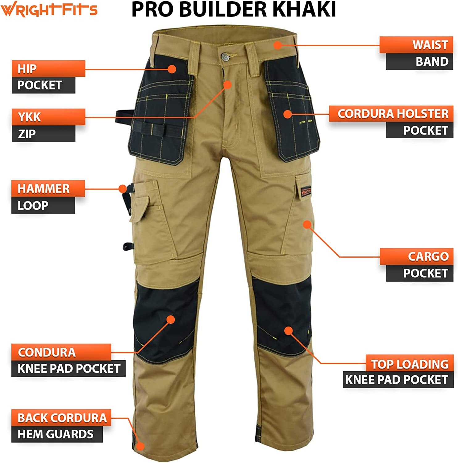 Men Pro Builder Work Trousers Black & Grey - Heavy Duty Safety Combat Cargo Pants - Multi Pockets - Knee Pad Pockets - Triple Stitched - Durable Workwear (30W to 42W)