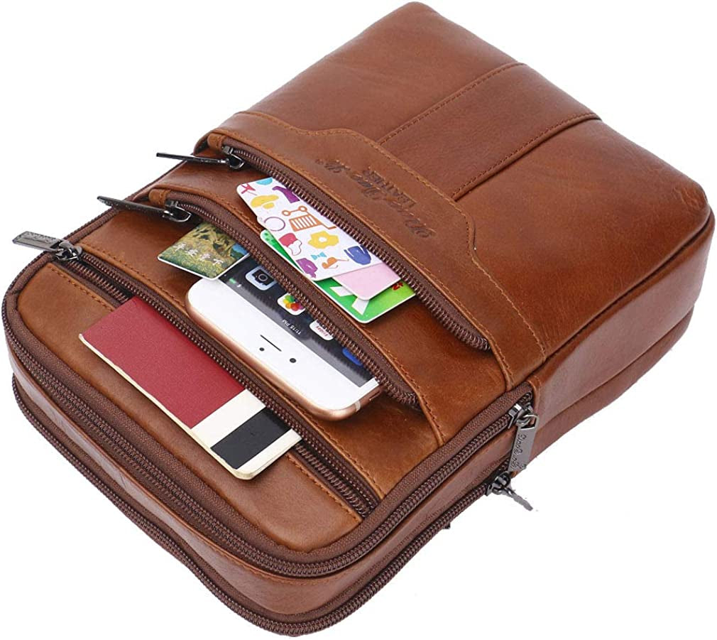 Vintage Leather Shoulder Messenger Bag for Men Travel Business Crossbody Pack Wallet Satchel Sling Chest Bags