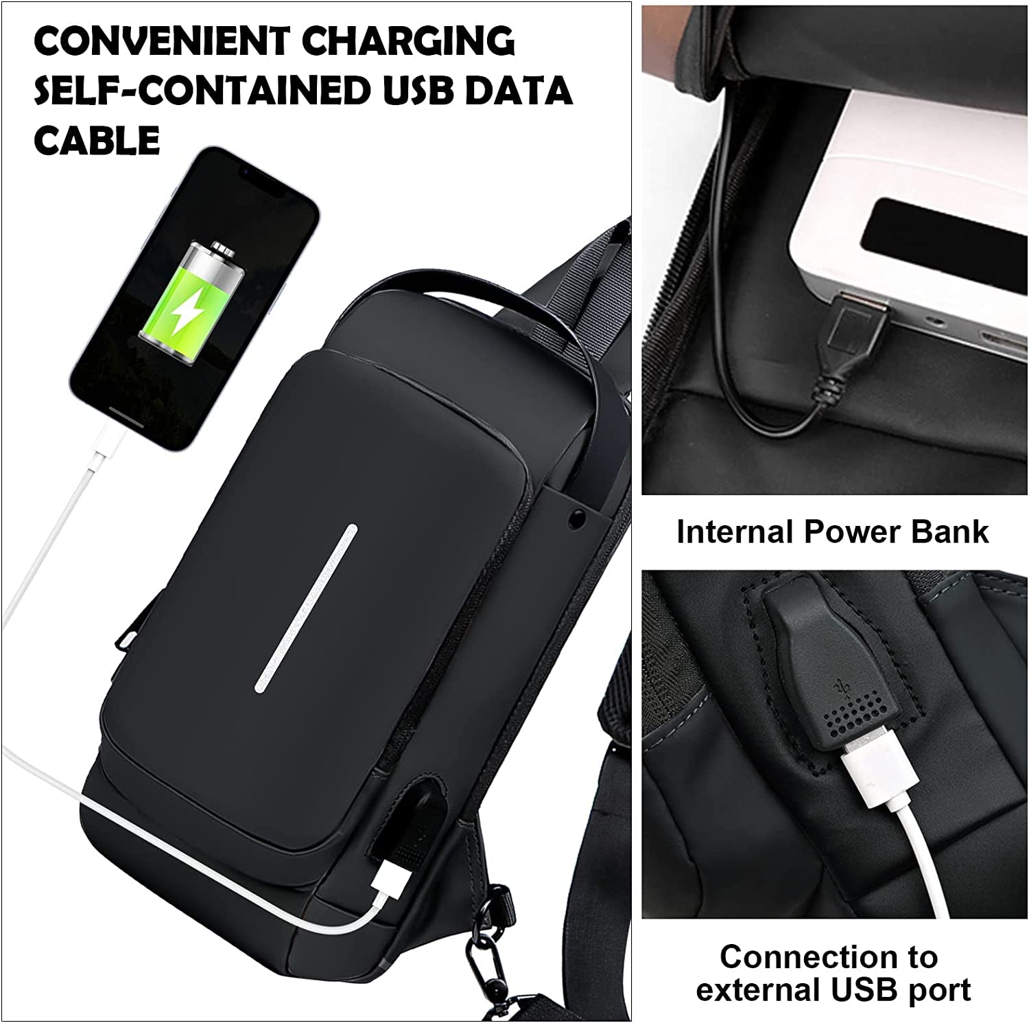 Aucuu Shoulder Bags Chest Bags, Usb Rechargeable Password Bag Sling Bags, Crossbody Daypacks Small Backpacks, Anti-Theft Waterproof Lightweight One Strap Rucksack Messenger Bags for Hiking