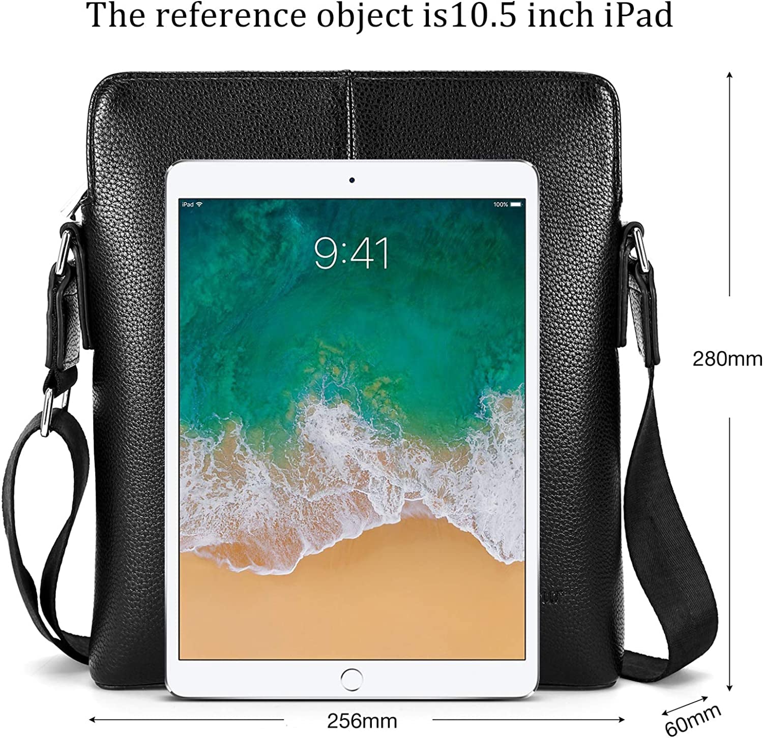 Mens Shoulder Bag, Genuine Leather Messenger Handbag Crossbody Bag for Men Purse Ipad Bag for Business Office Work School with Adjustable Strap Black