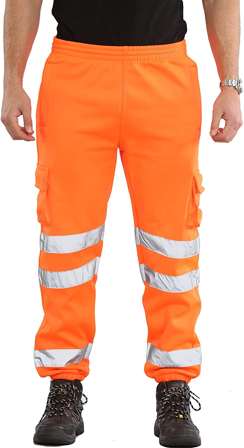 Mens Hi Vis Viz Two Tone Jogging Bottoms Combat Trousers Workwear Joggers