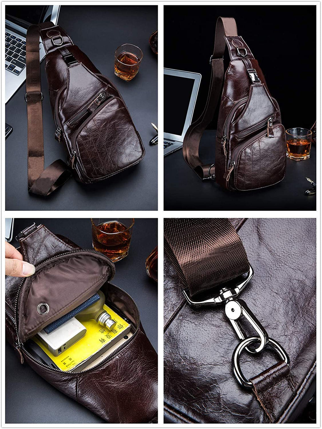 Men'S Sling Bag Genuine Leather Bags for Men Crossbody Bag Chest Shoulder Backpack Vintage Water Resistant