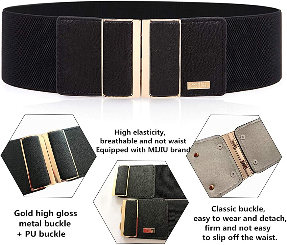 Women'S Stretch Elasticated Belts Elasticated Belts Wide Belts Dress Belts Thin Belts for High Gloss Metallic Buckle Multiple Colors