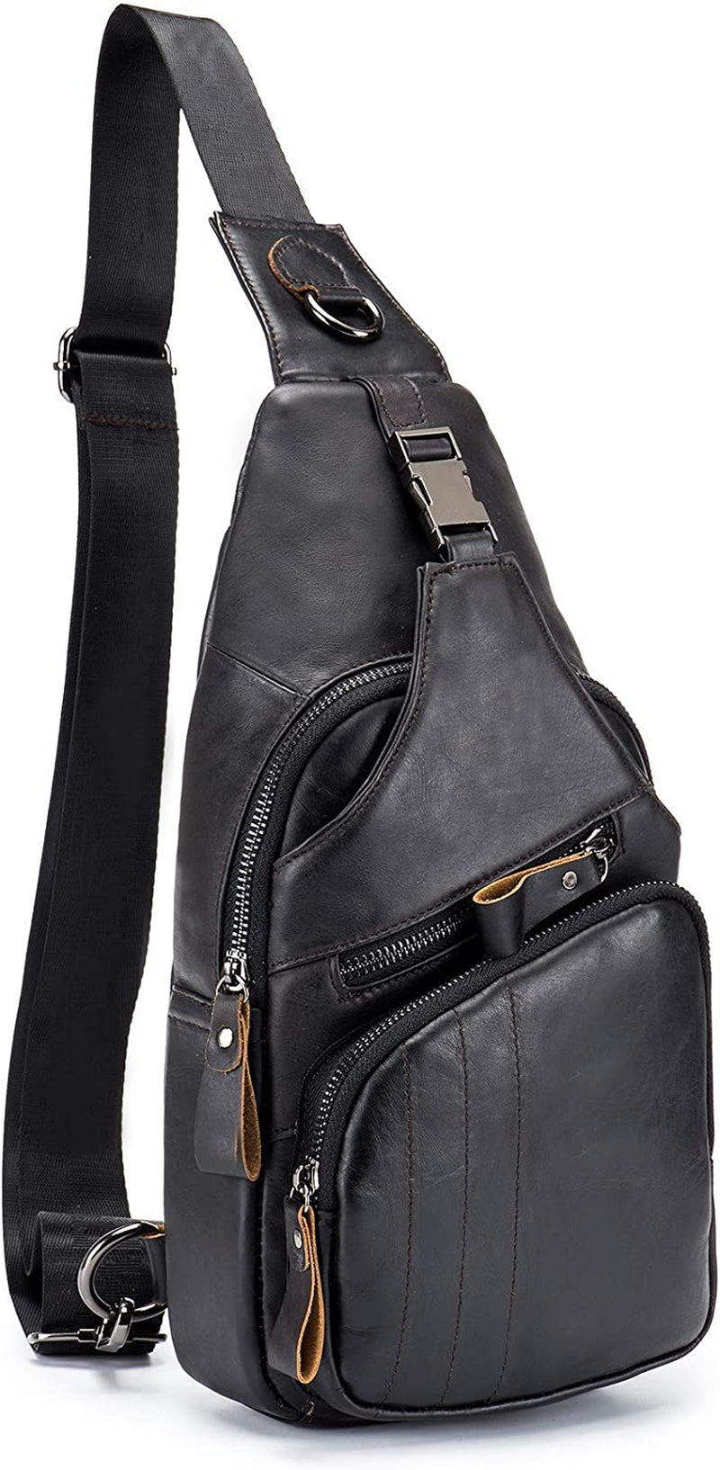 Men'S Sling Bag Genuine Leather Bags for Men Crossbody Bag Chest Shoulder Backpack Vintage Water Resistant