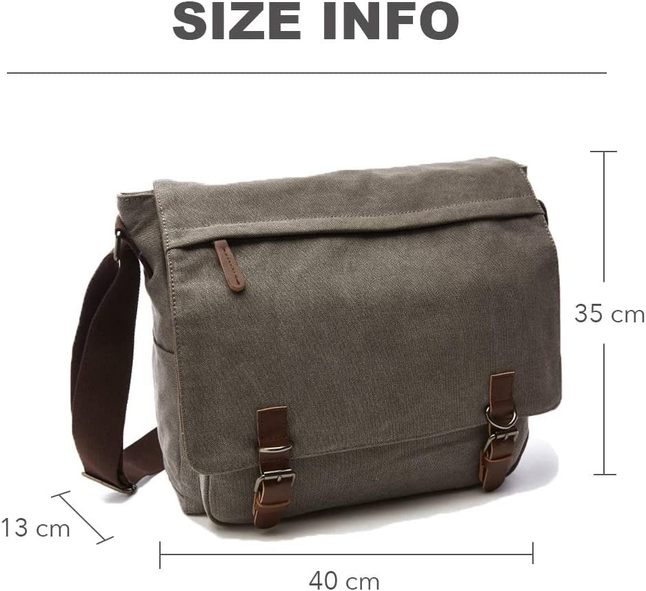 Messenger Shoulder Bag for Men Canvas Laptop Casual Day Bag Cross-Body Briefcase Schoolbag (Brown, L)