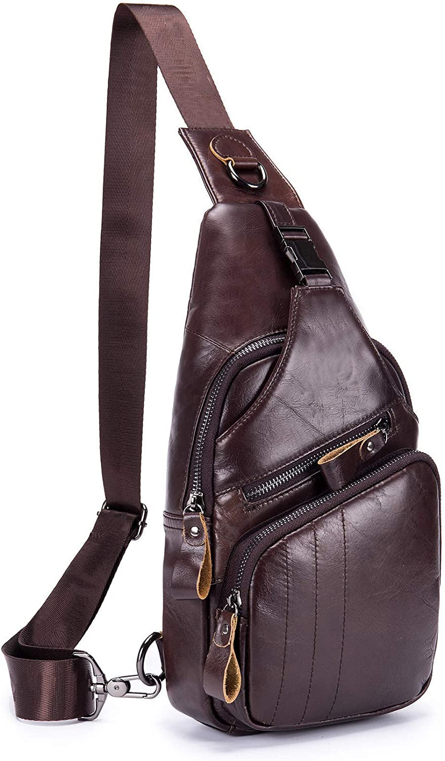 Men'S Sling Bag Genuine Leather Bags for Men Crossbody Bag Chest Shoulder Backpack Vintage Water Resistant