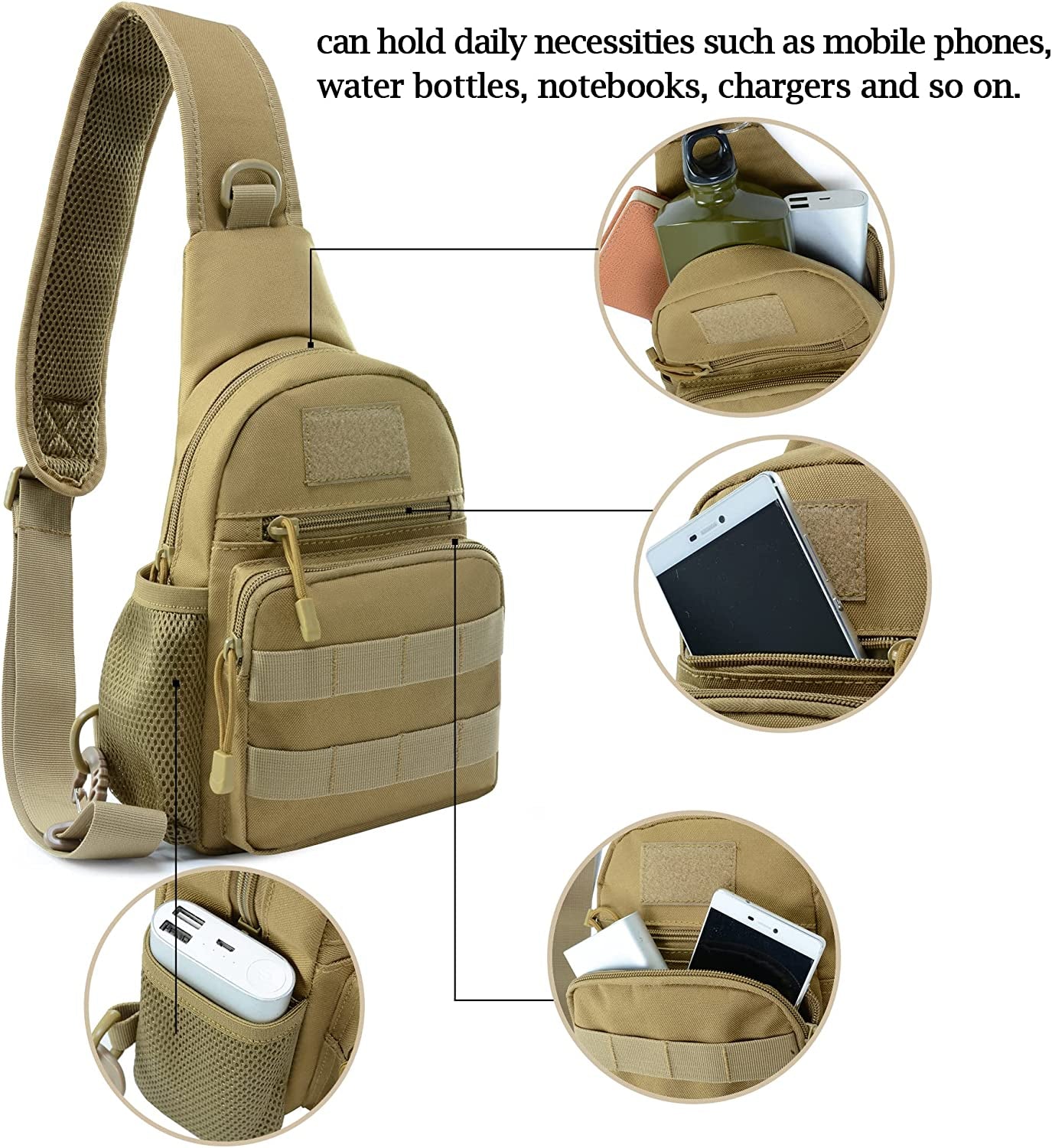 Tactical Crossbody Sling Bag - Waterproof Military Backpack One Strap Molle Chest Bag for Hiking Cycling Running Outdoor Men’S Shoulder Bag