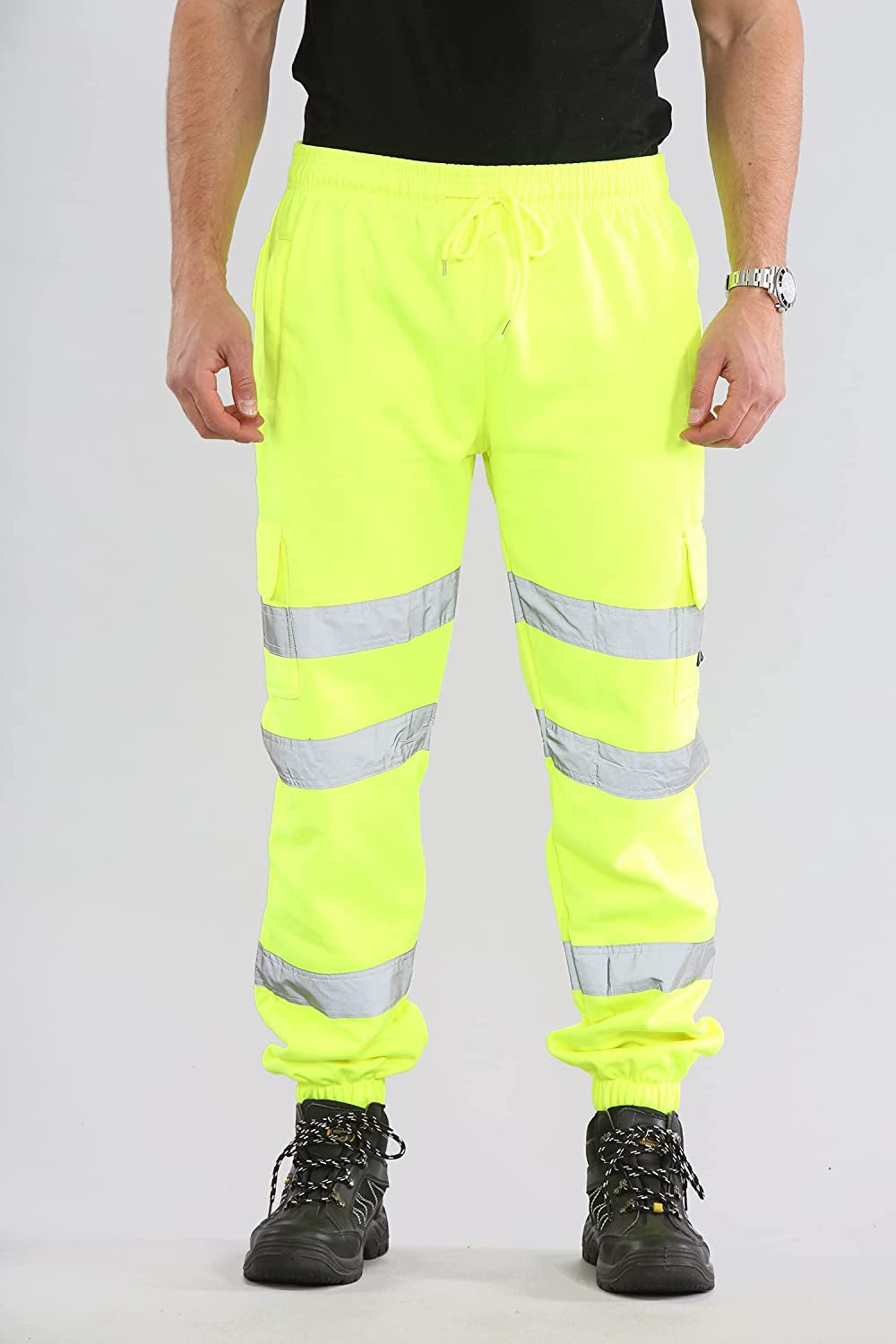 Mens Hi Vis Viz Two Tone Jogging Bottoms Combat Trousers Workwear Joggers