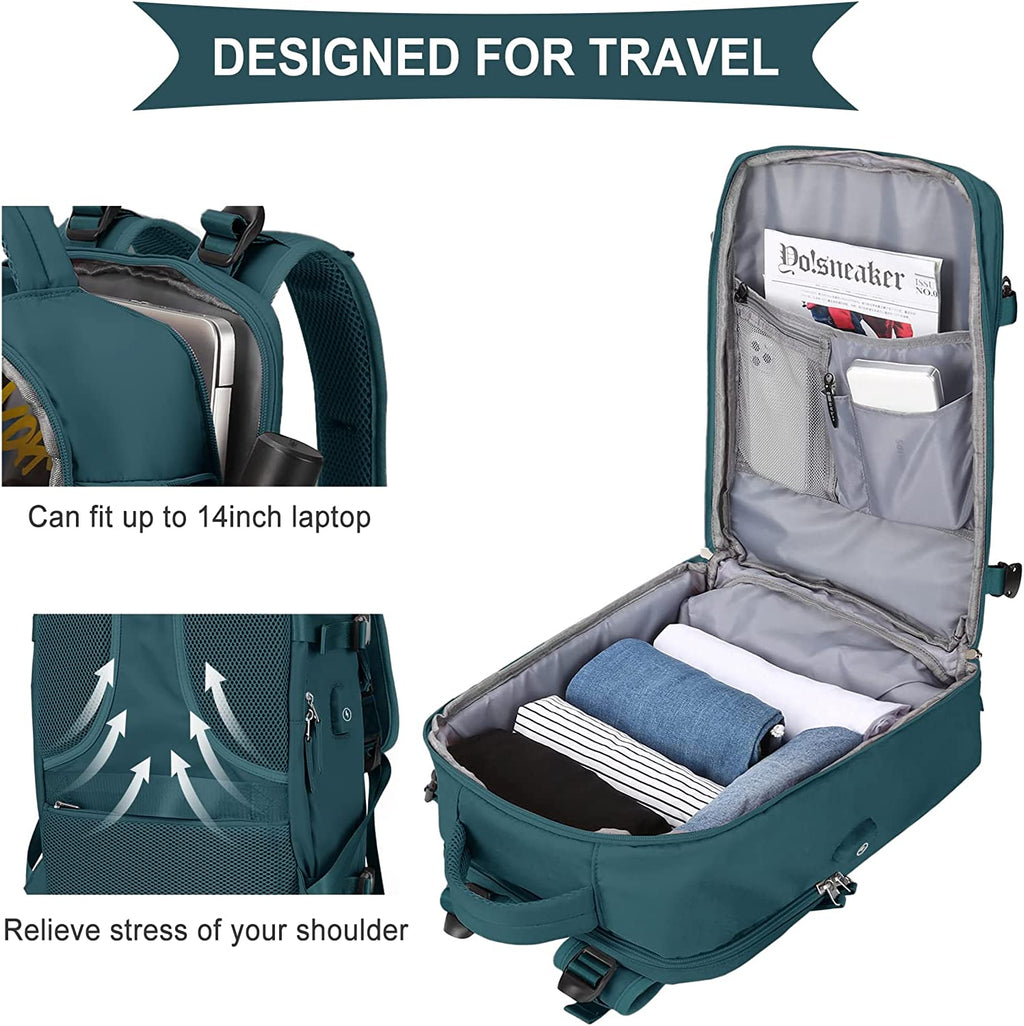Large Travel Backpack Women, Carry on Backpack Men,Hiking Backpack Waterproof Outdoor Sports Rucksack Casual Daypack School Bag Fit 14 Inch Laptop with USB Charging Port Shoes Compartment