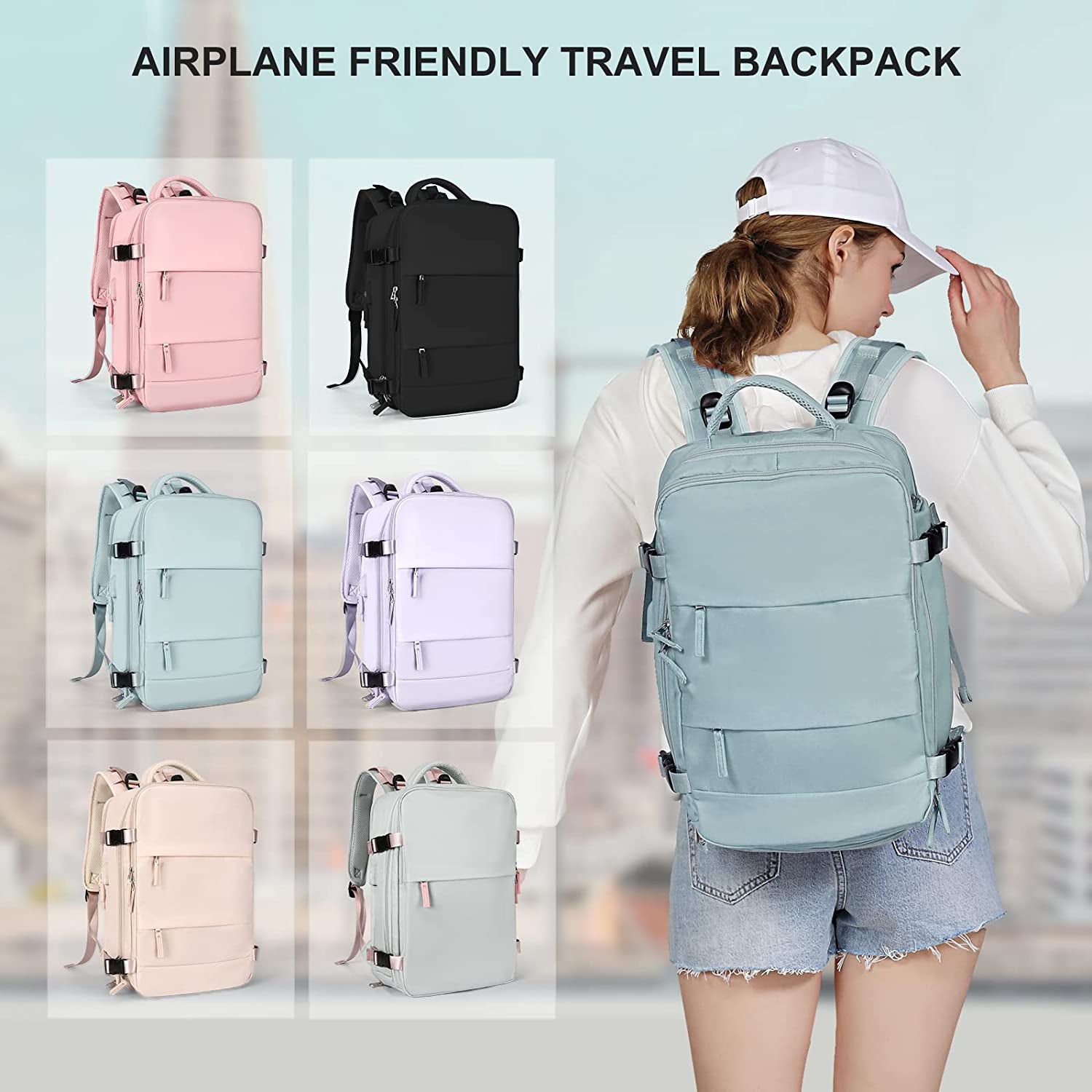 Large Travel Backpack Women, Carry on Backpack Men,Hiking Backpack Waterproof Outdoor Sports Rucksack Casual Daypack School Bag Fit 14 Inch Laptop with USB Charging Port Shoes Compartment