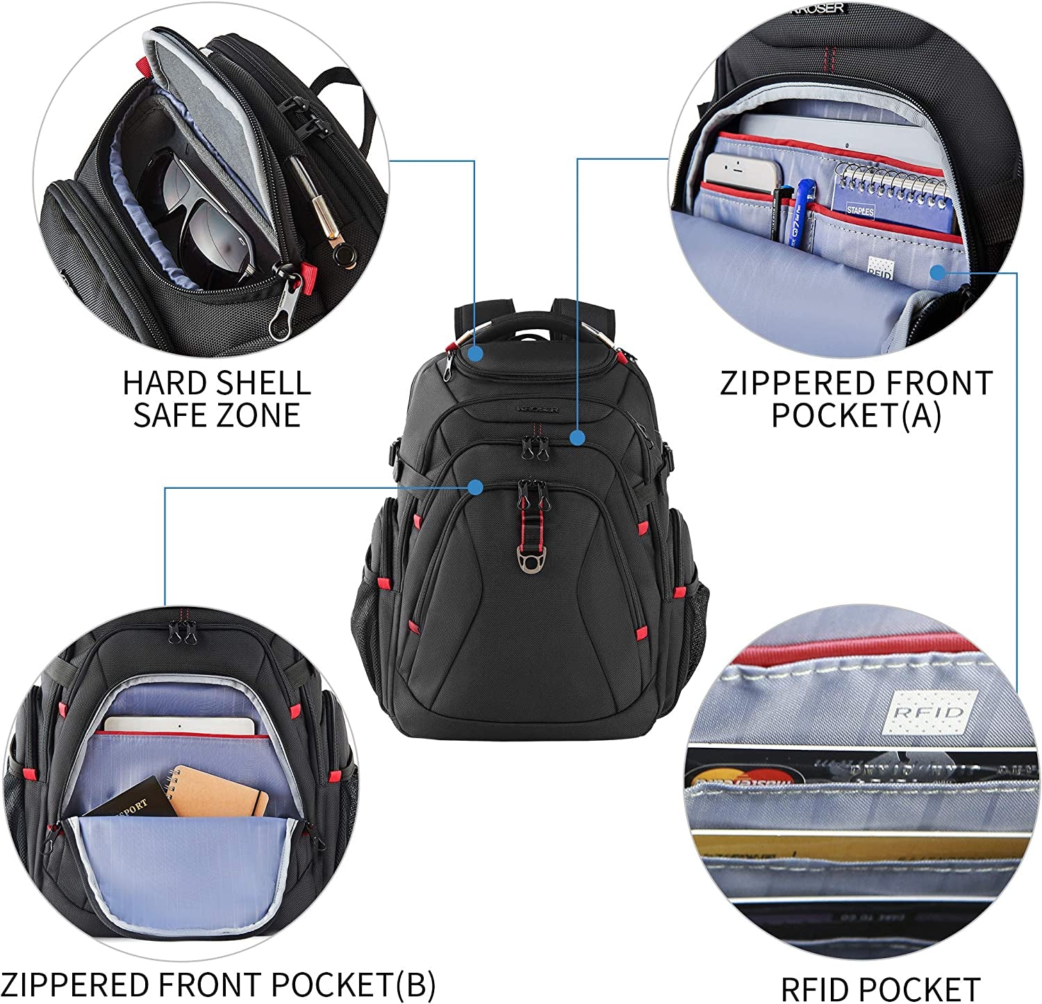 Travel Laptop Backpack 17.3 Inch XL Computer Backpack with Hard Shell Saferoom RFID Pockets Water-Repellent Business College Daypack Stylish School Laptop Bag