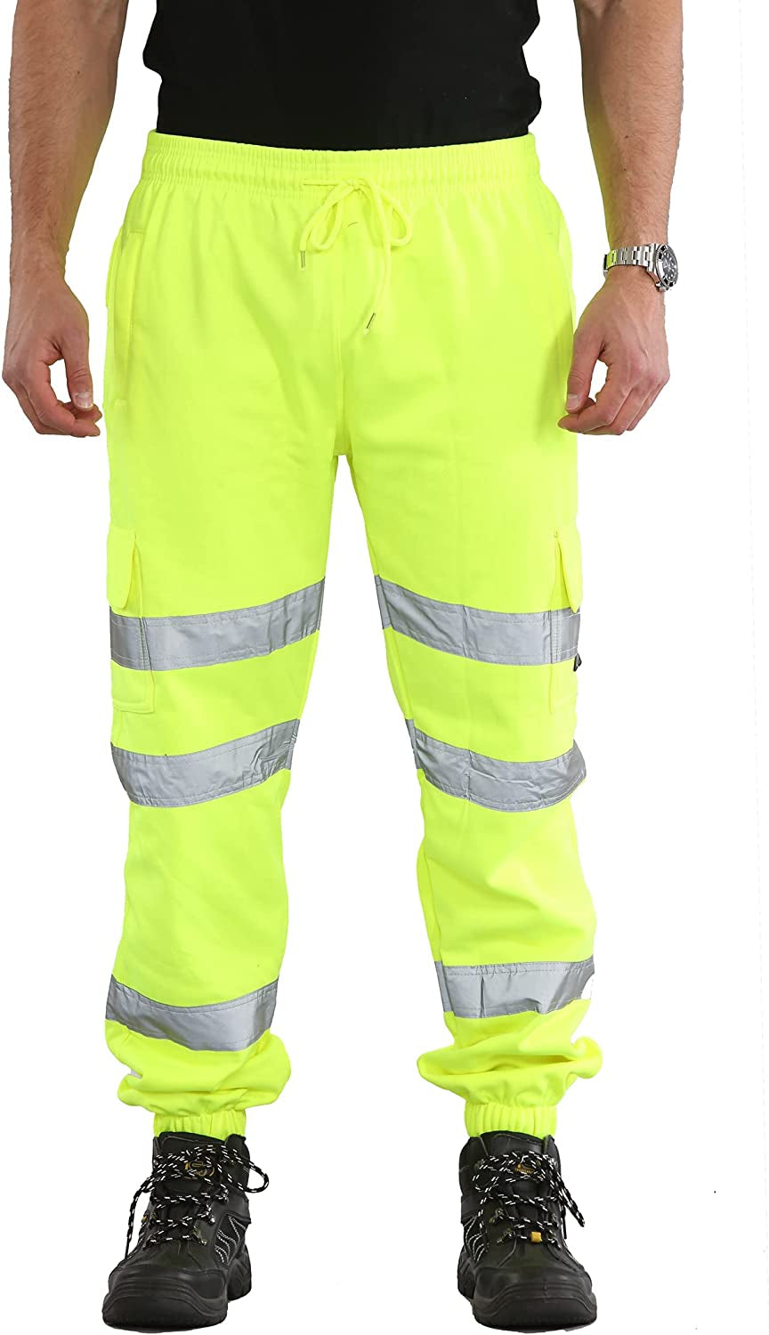 Mens Hi Vis Viz Two Tone Jogging Bottoms Combat Trousers Workwear Joggers