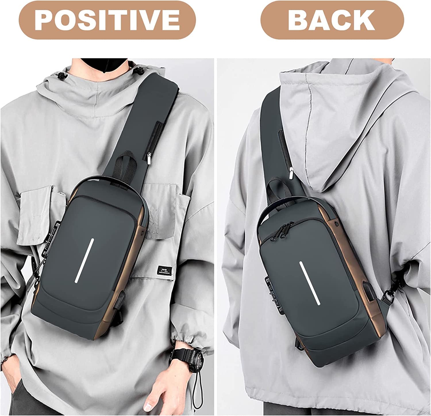 Aucuu Shoulder Bags Chest Bags, Usb Rechargeable Password Bag Sling Bags, Crossbody Daypacks Small Backpacks, Anti-Theft Waterproof Lightweight One Strap Rucksack Messenger Bags for Hiking