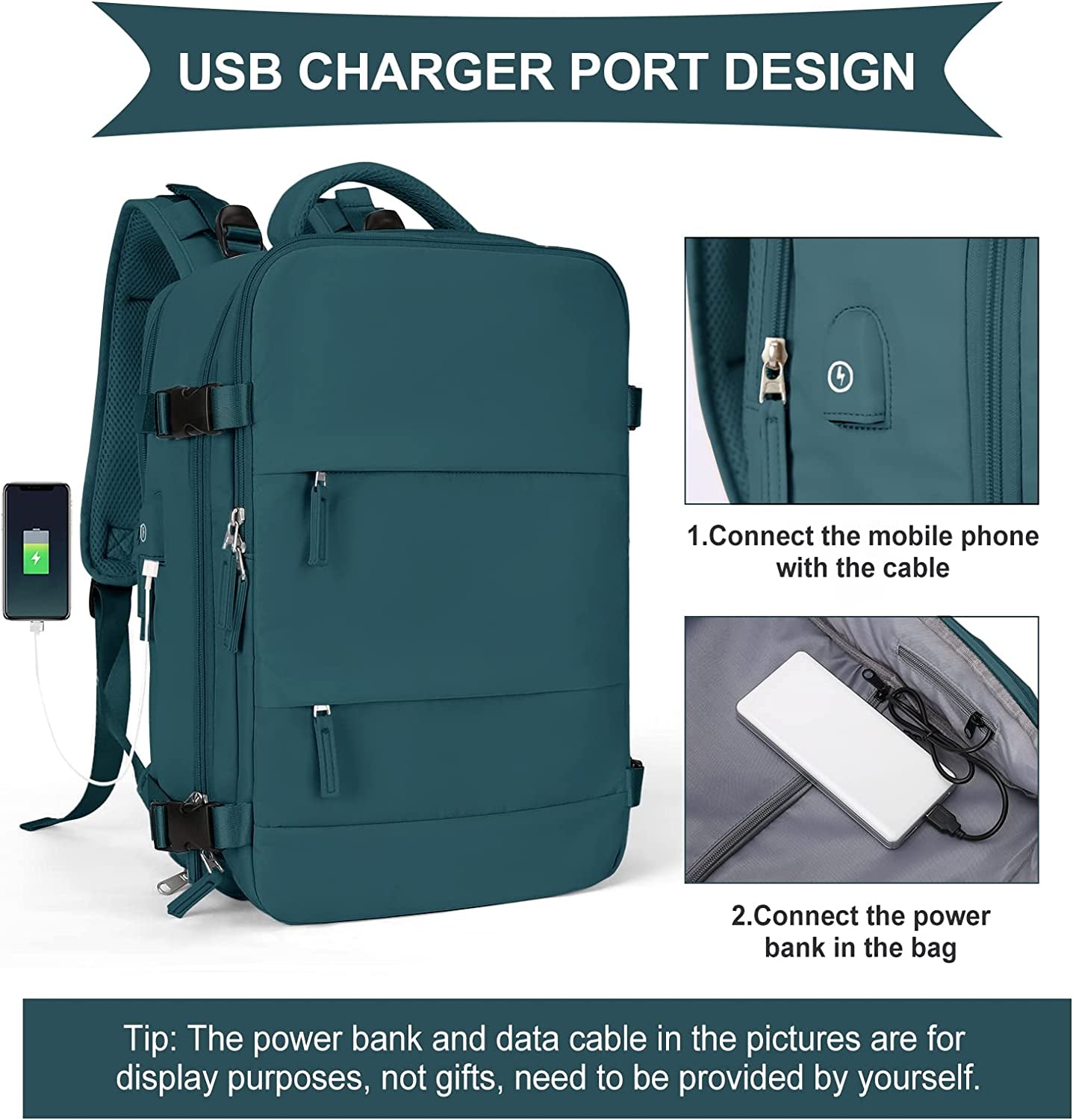 Large Travel Backpack Women, Carry on Backpack Men,Hiking Backpack Waterproof Outdoor Sports Rucksack Casual Daypack School Bag Fit 14 Inch Laptop with USB Charging Port Shoes Compartment