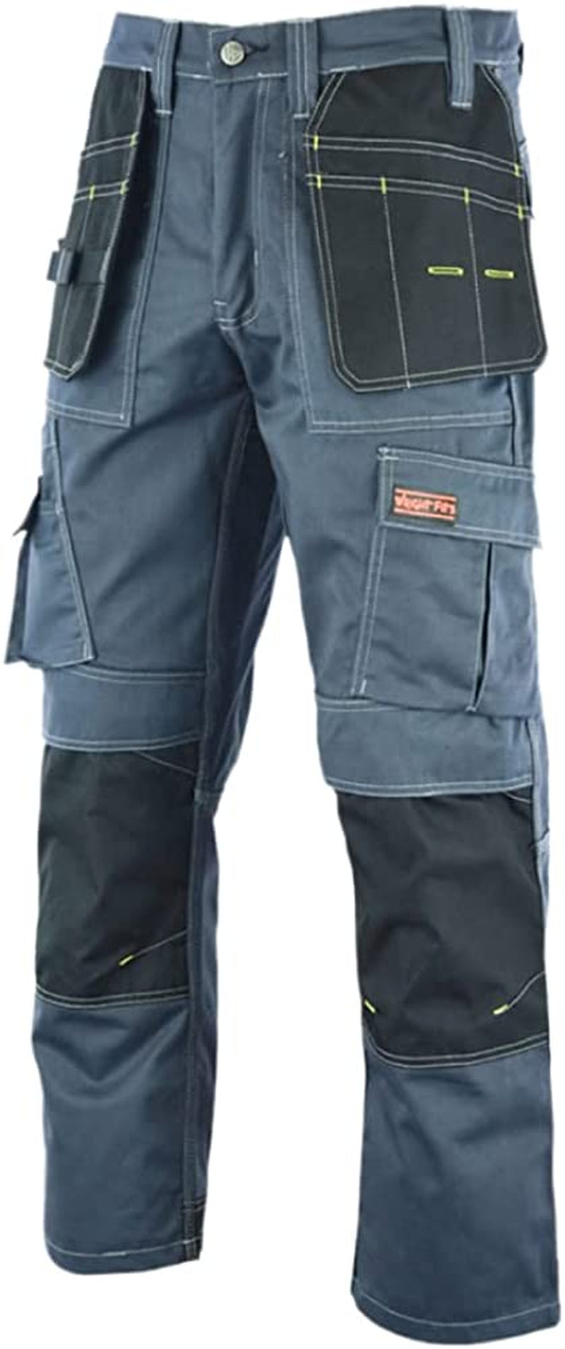 Men Pro Builder Work Trousers Black & Grey - Heavy Duty Safety Combat Cargo Pants - Multi Pockets - Knee Pad Pockets - Triple Stitched - Durable Workwear (30W to 42W)