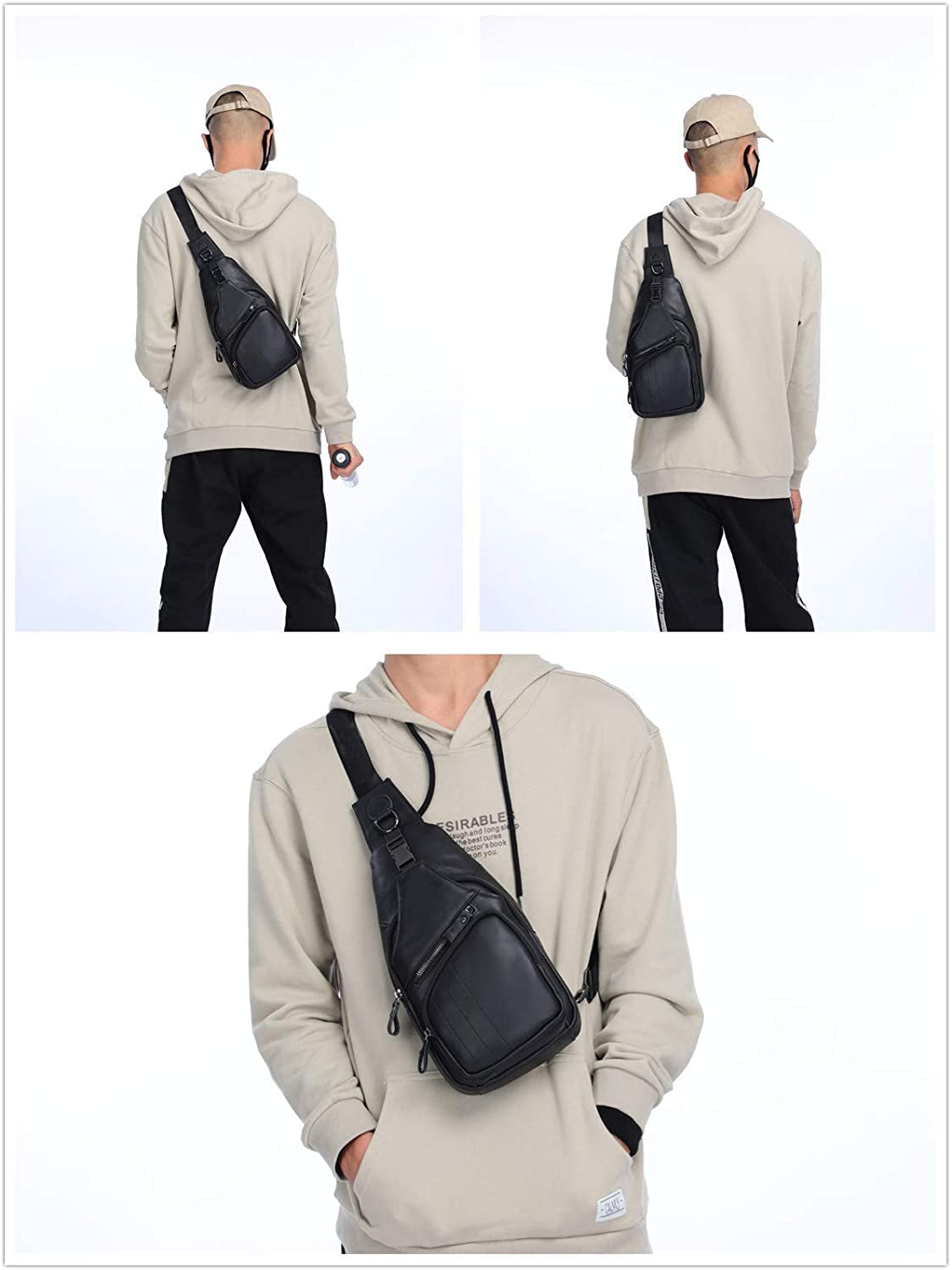 Men'S Sling Bag Genuine Leather Bags for Men Crossbody Bag Chest Shoulder Backpack Vintage Water Resistant