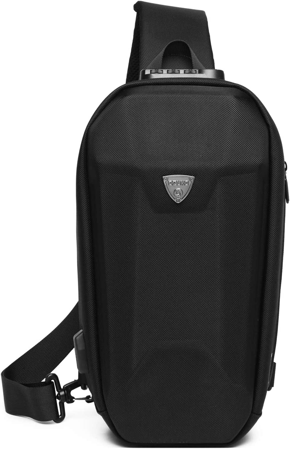Outdoor Sling Chest Bag Anti-Theft Shoulder Crossbody Backpack Men Teens Casual Daypacks with USB Charging Port for Travel Work Hiking Running Indoor Activities Waterproof Polyester Black