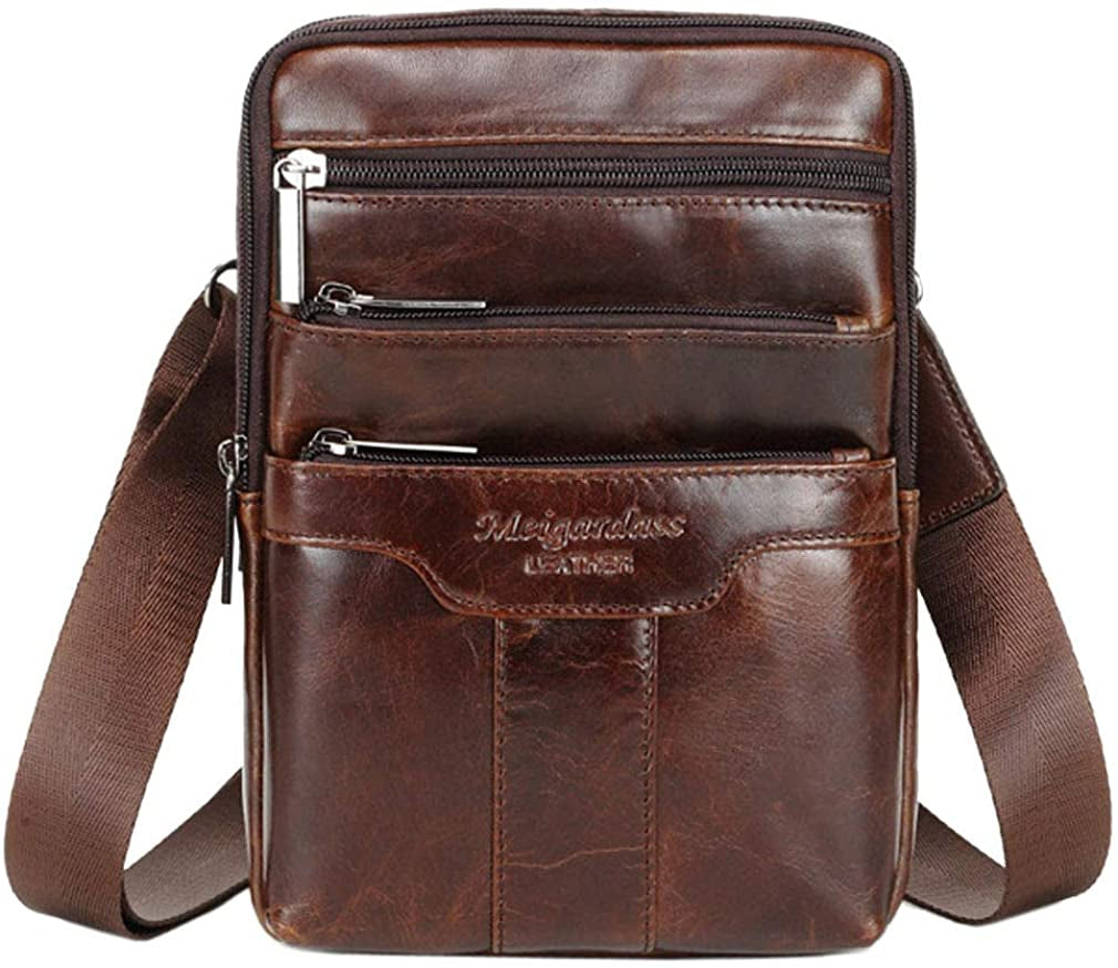Vintage Leather Shoulder Messenger Bag for Men Travel Business Crossbody Pack Wallet Satchel Sling Chest Bags