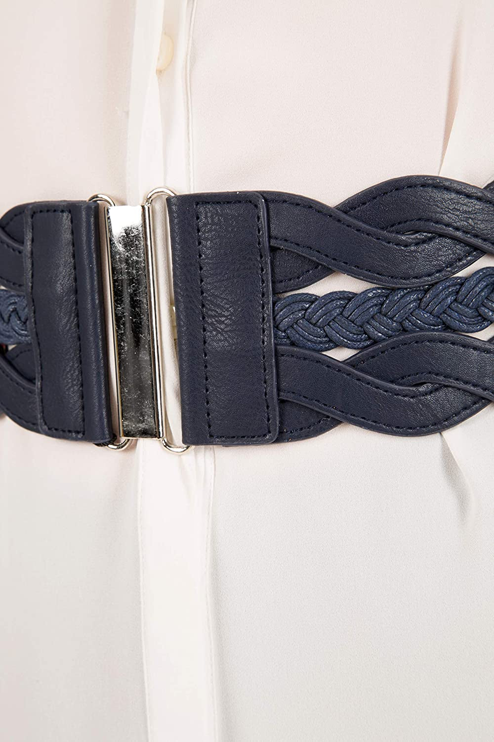 3 Inch Wide Waspie Elastic Vintage Braided Buckle Waist Belt