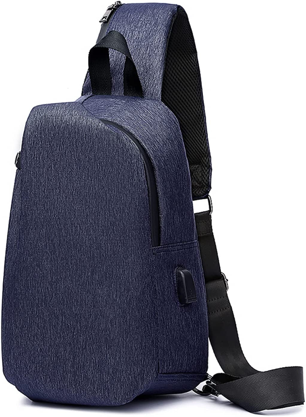 Casual Sling Chest Bag Men Business Shoulder Crossbody Backpack with USB Charging Port Large Casual Daypack for Outdoor Travel Work Hiking Running Indoor Activities Waterproof Nylon Dark Blue