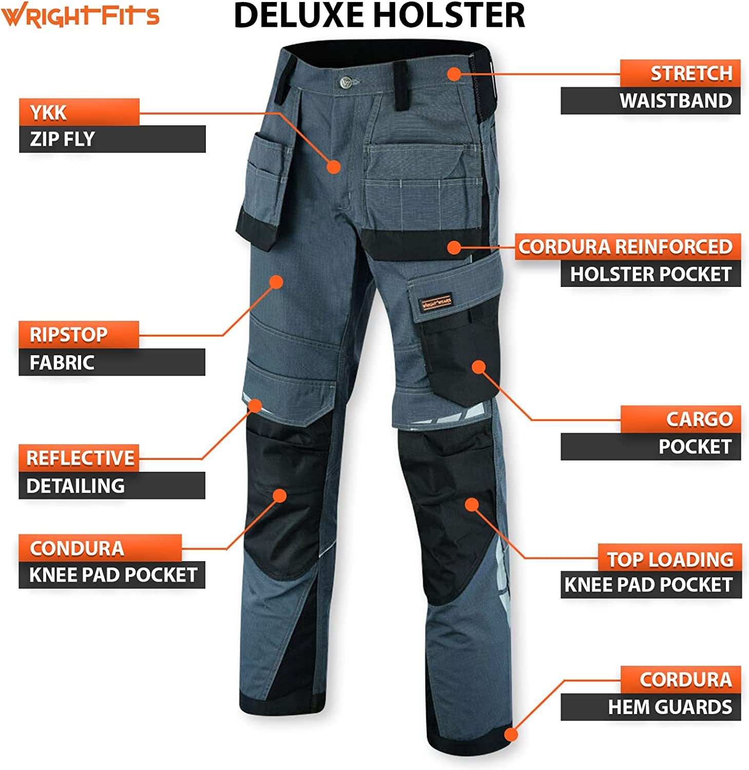 Pro Builder Work Trousers Men- Heavy Duty Combat Cargo Trousers for Men- Multi Pockets & Knee Pad Pockets - Triple Stitched - Durable Work Wear
