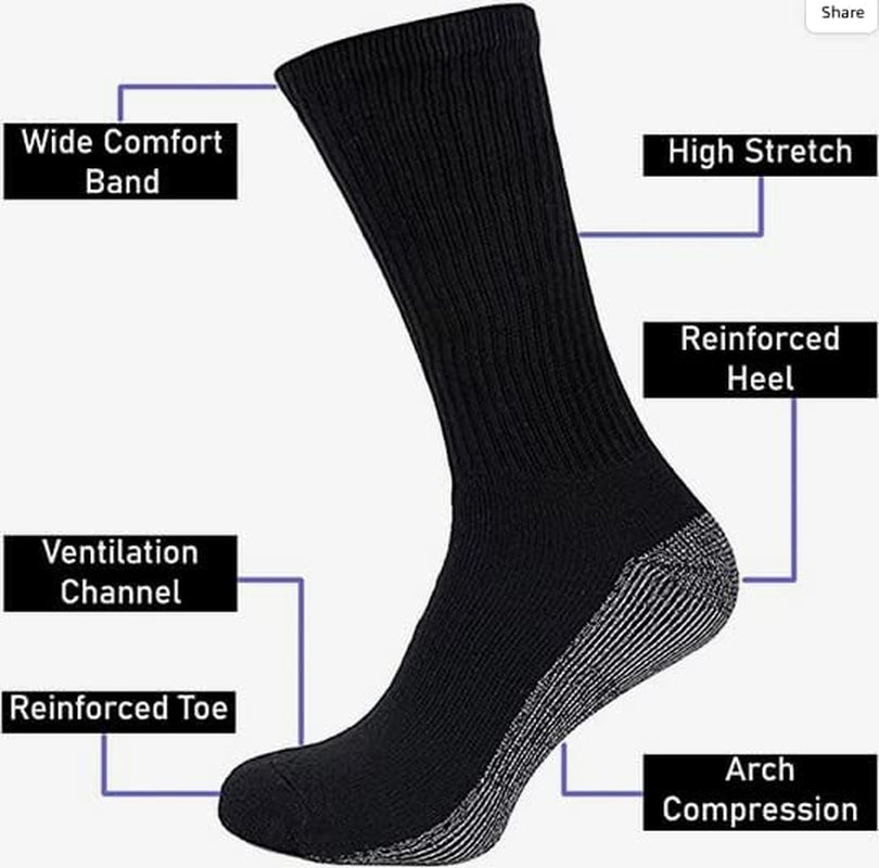 Workwear Men’S Arch Support Reinforced Toe Heel Cotton Rich Comfortable Heavy Duty Cushioned Sole Work Socks (6-11)