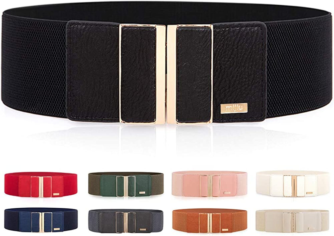 Women'S Stretch Elasticated Belts Elasticated Belts Wide Belts Dress Belts Thin Belts for High Gloss Metallic Buckle Multiple Colors