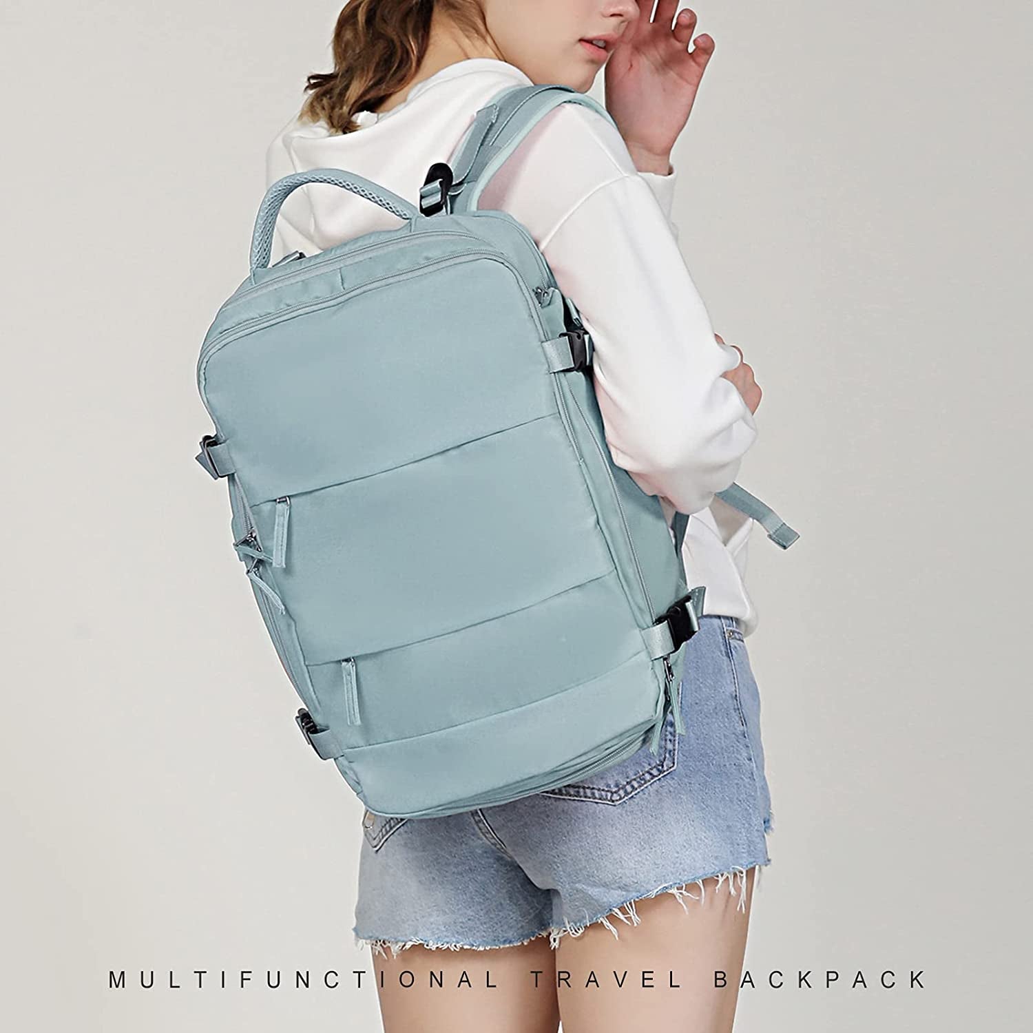 Large Travel Backpack Women, Carry on Backpack Men,Hiking Backpack Waterproof Outdoor Sports Rucksack Casual Daypack School Bag Fit 14 Inch Laptop with USB Charging Port Shoes Compartment